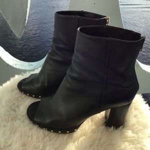 All Saints Studded Leather Open Toed Ankle Boots with Rear Zip Closure